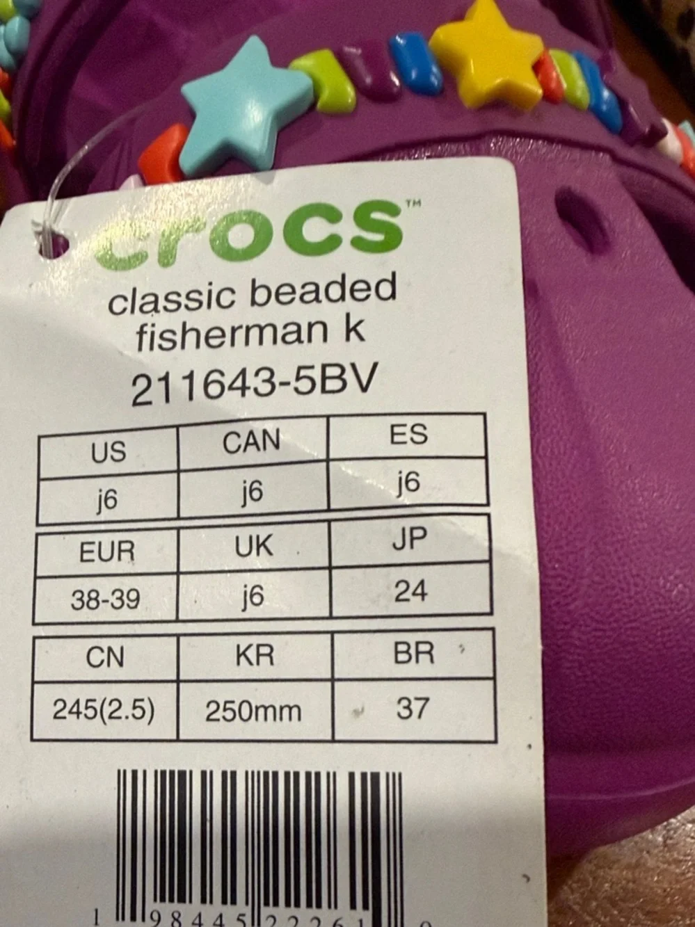 CROCS Kids' Fisherman PurpleGrapeberry Sandals with Multicolor Charm Straps
